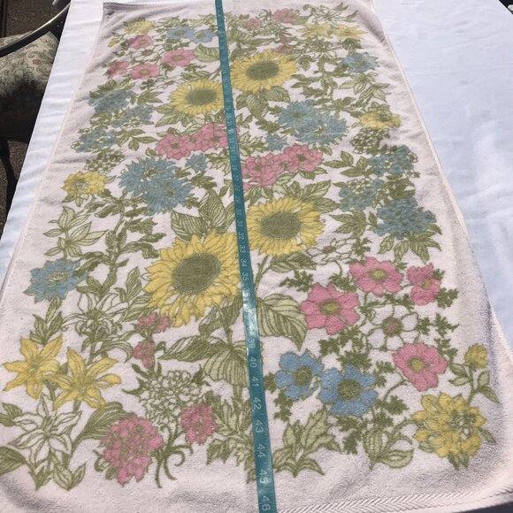 Vtg Cannon Royal Family  Sunflower 70s Floral Bath hand Wash Towel Set MCM Boho - Picture 5 of 16